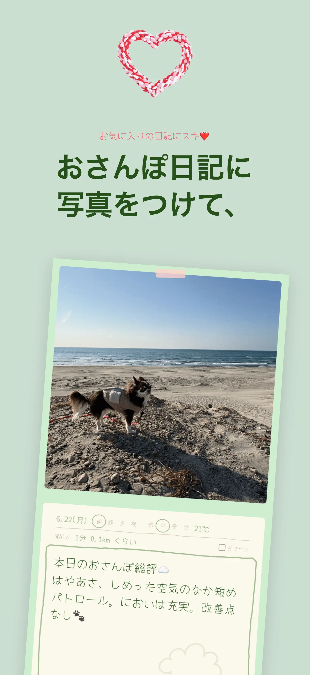 おさんぽ日記に写真をつけての画面