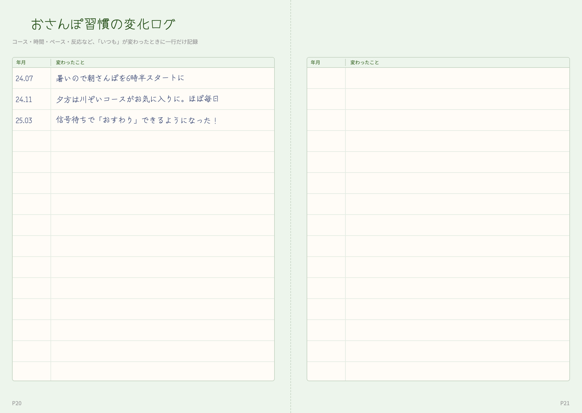 成長の記録のページ